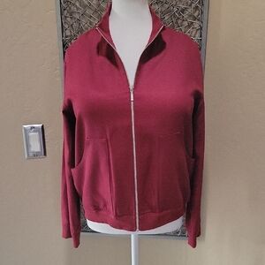Chico's Design Deep Red 100% Silk LS Light Weight Zip Up Baseball Jacket